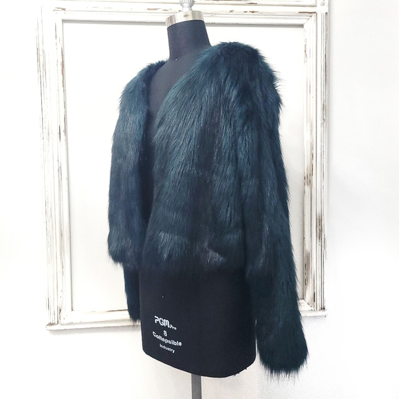 NWOT Free People Frankie Green Multicolored 70s Y2K Faux Fur Coat - Picture 7 of 12